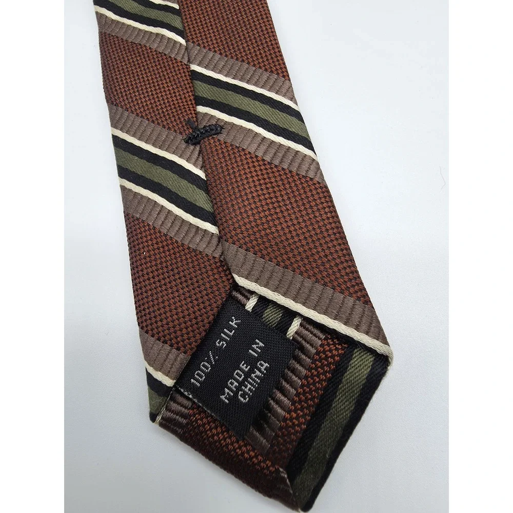 Joseph A Bank Silk Stripped Tie Olive Brown Black Necktie 3.4